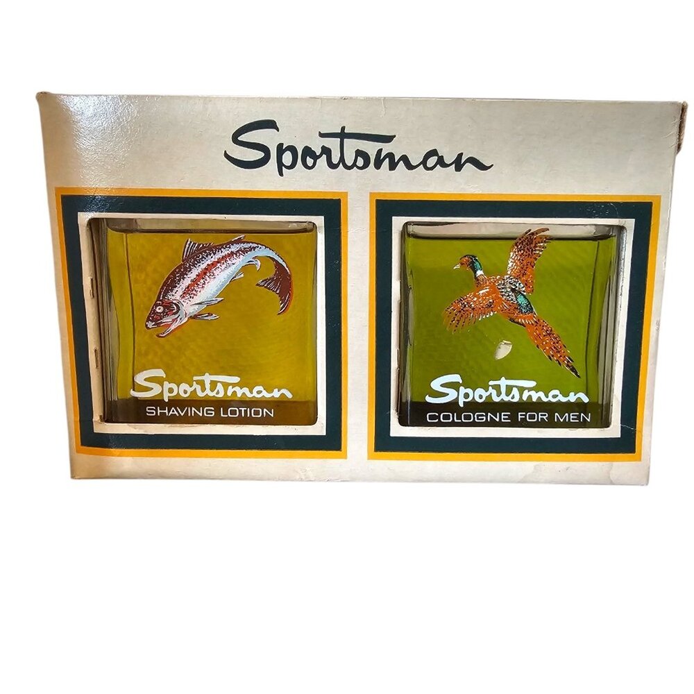 VTG‎ Rare Sportsman Cologne And Aftershave Set 4 Oz Pheasant Trout MCM 50s 60s